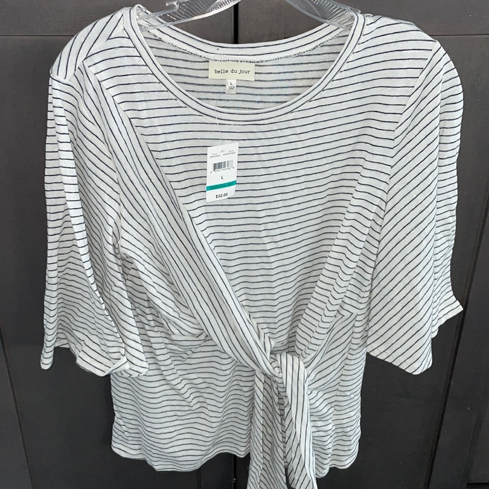NWT Belle du Jour large stripe wrap knot top